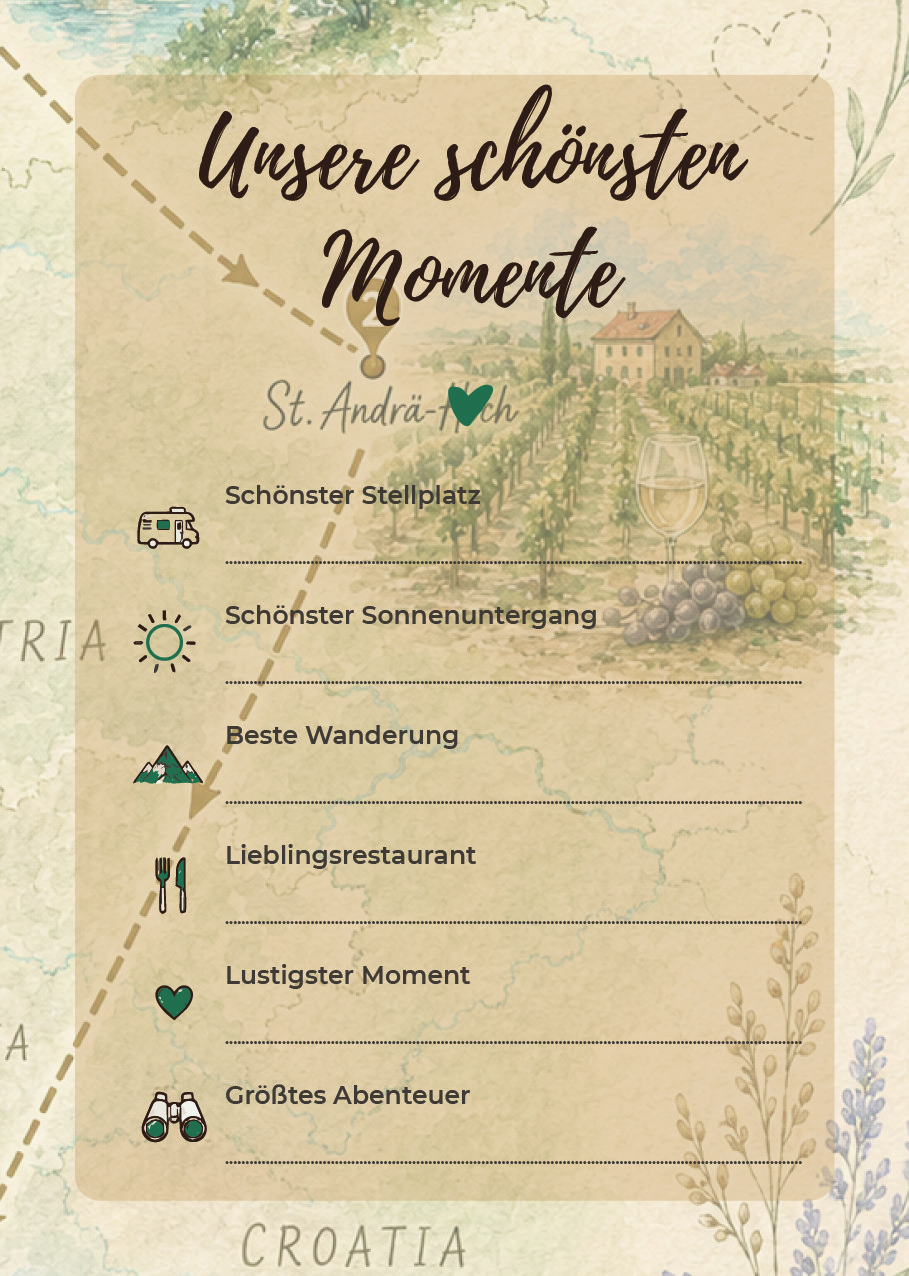 Seite für die schönsten Reiseerinnerungen